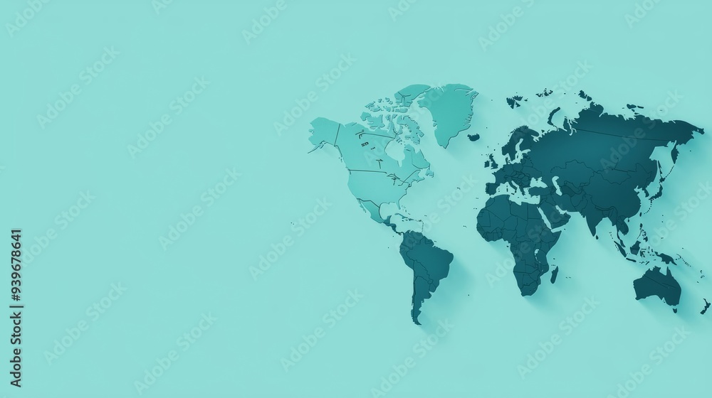 Minimalist global map, digital network lines, symbolic synergy, flat design illustration Minimalist global map, digital network lines, symbolic synergy, flat design illustration