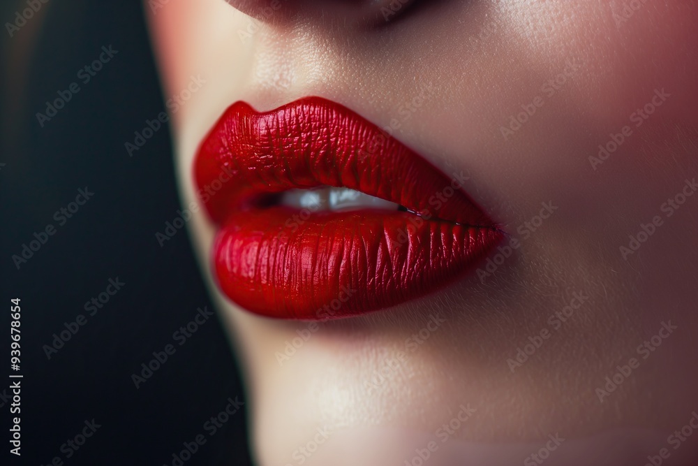 Closeup shot of beautiful woman's lips with glossy red lipstick. Closeup shot of beautiful woman's lips with glossy red lipstick.