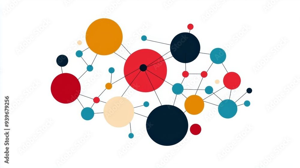 Synergy symbols, interconnected nodes, minimalist design, flat design illustration