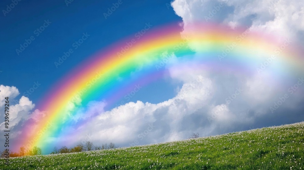 Naklejka premium Natural beauty with bright rainbows and spring views