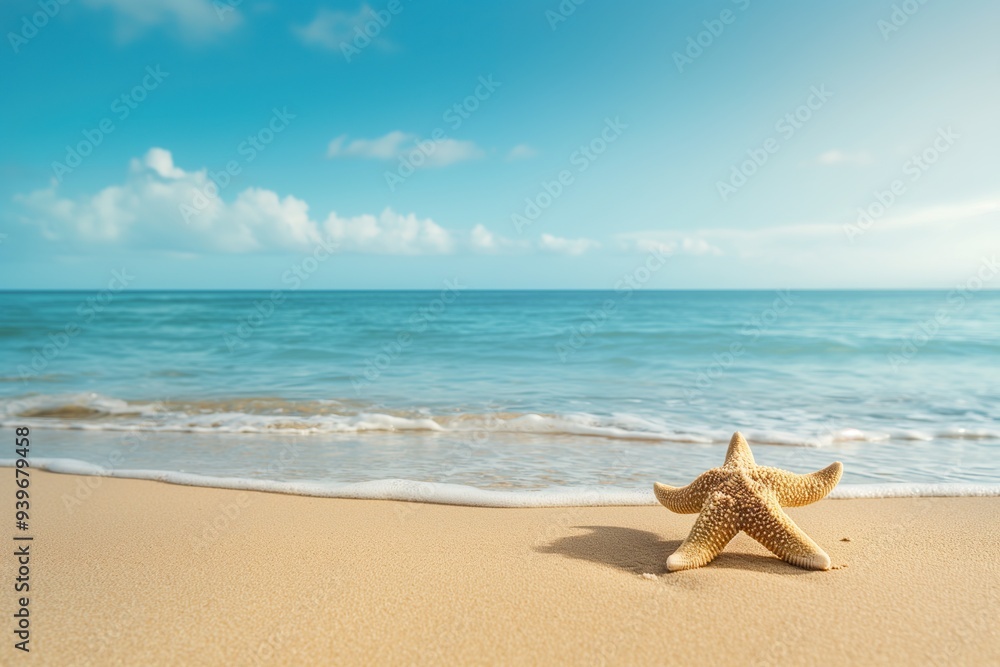 Large starfish on a sandy beach. Bright summer background Large starfish on a sandy beach. Bright summer background