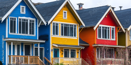 Residential neighborhood with colorful row houses photo