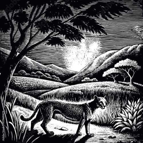 Obraz na płótnie African cheetah engraved vector w salonie