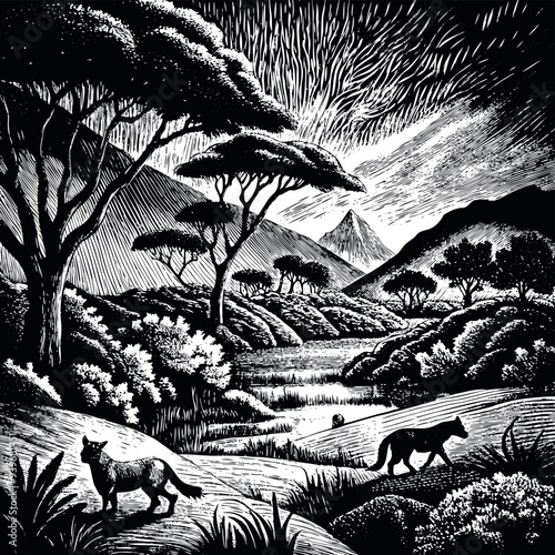 Obraz na płótnie African savanna engraved vector w salonie