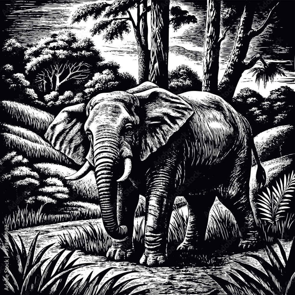 African elephant engraved vector