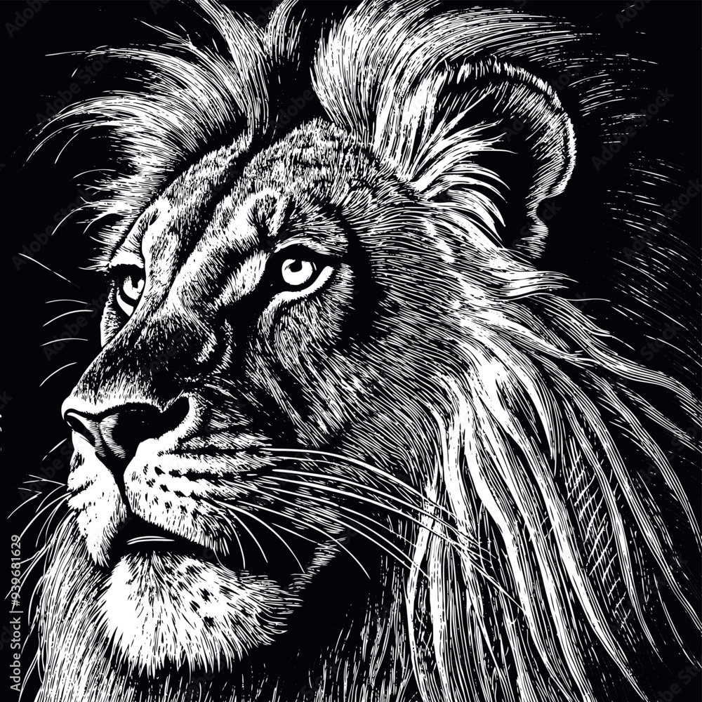 African lion engraved vector