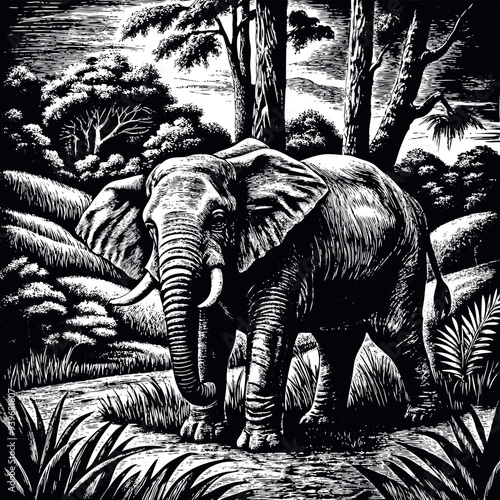 Obraz na płótnie African elephant engraved vector w salonie