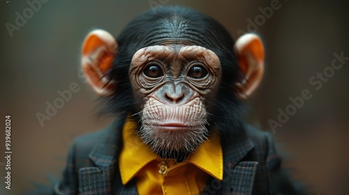 Business-savvy Monkey Giving Thumbs Up in Photobashed Portrait photo