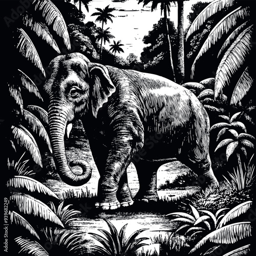 Obraz na płótnie Asia elephant engraved vector w salonie