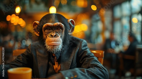 Business-savvy Monkey Giving Thumbs Up in Photobashed Portrait photo