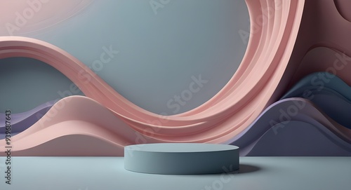 Product display background podium scene with 3D texture of wavy lines in light pastel pink, blue and purple tones. Beauty, skincare, technology products concept