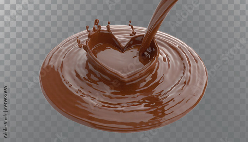  shows a heart-shaped figure made of chocolate, suspended above a surface with ripples of chocolate liquid around it