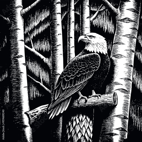 A bald eagle standing in a tree