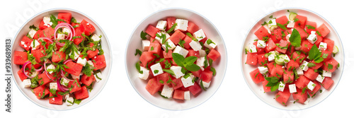 Set of watermelon feta salad isolated on a transparent background