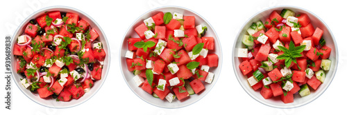 Set of watermelon feta salad isolated on a transparent background