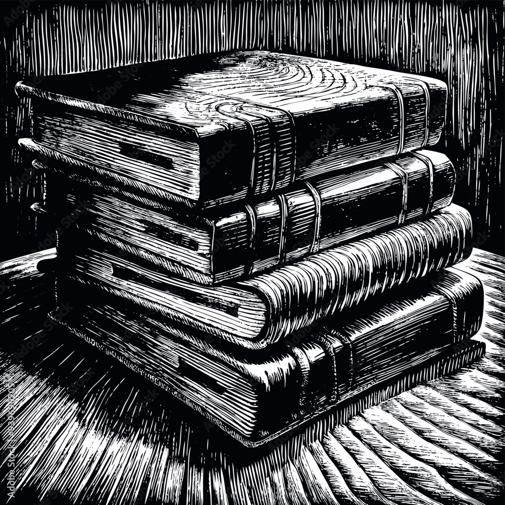 Books stack engraved vector