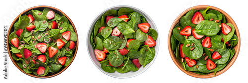 Set of spinach and strawberry salad isolated on a transparent background