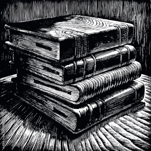 Obraz na płótnie Books stack engraved vector w salonie