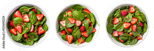 Set of spinach and strawberry salad isolated on a transparent background