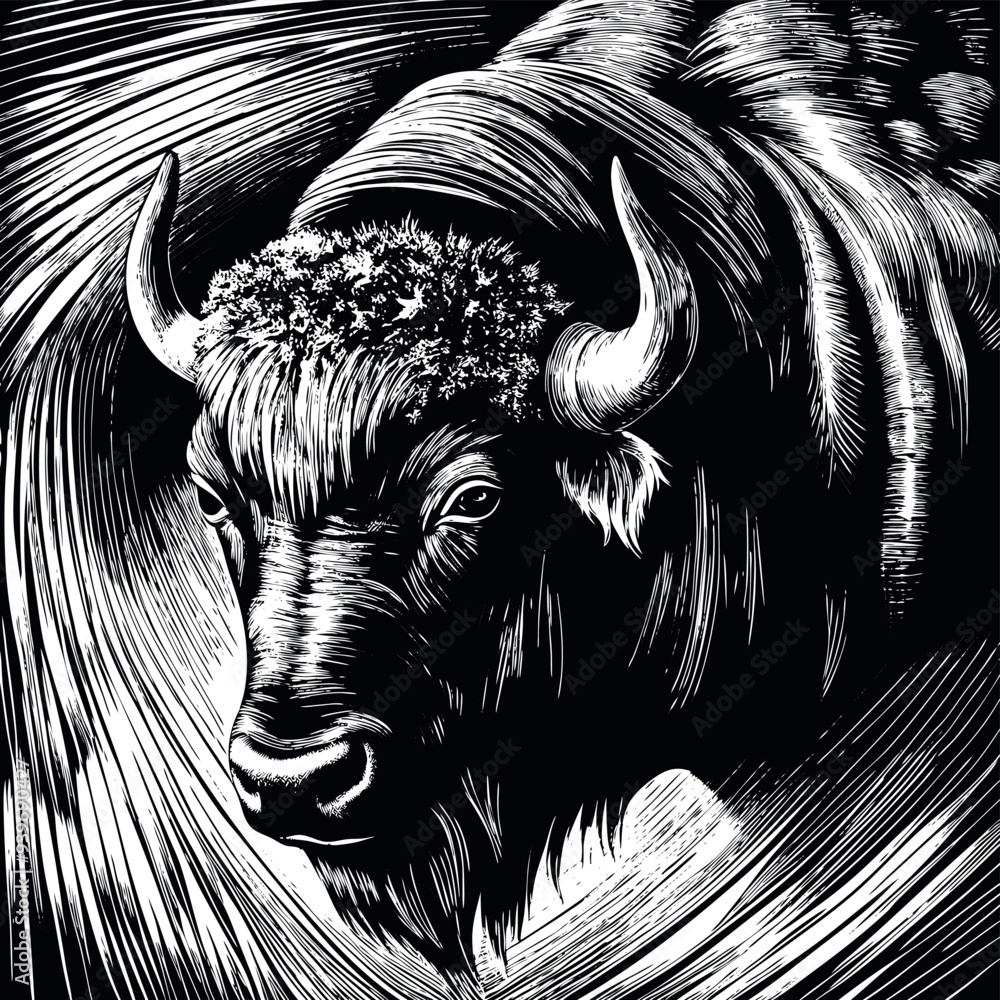 Buffalo engraved vector