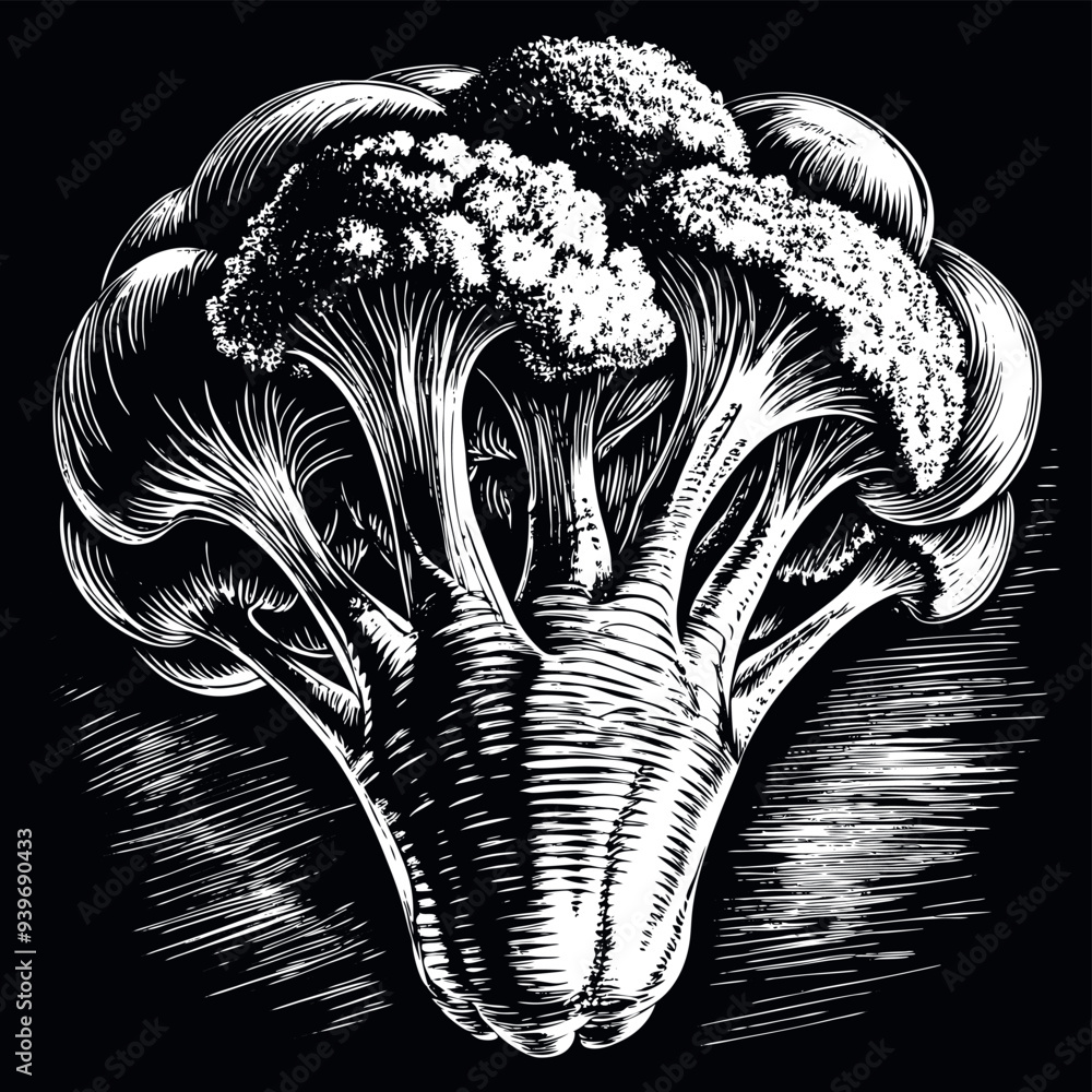 Broccoli engraved vector