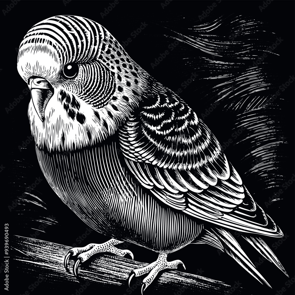 Budgie engraved vector