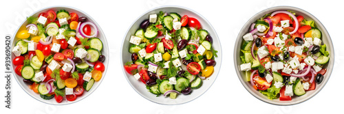 Set of Greek salad with tzatziki dressing isolated on a transparent background