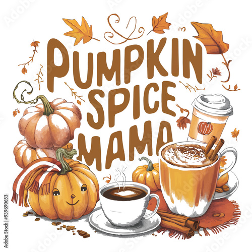 Pumpkin coffee cup t-shirt design for AI generator