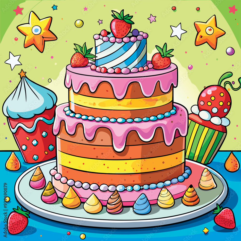 Cartoon cake vector illustration