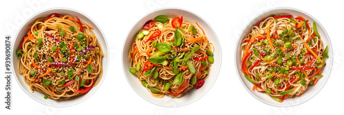 Set of Asian sesame noodle salad isolated on a transparent background