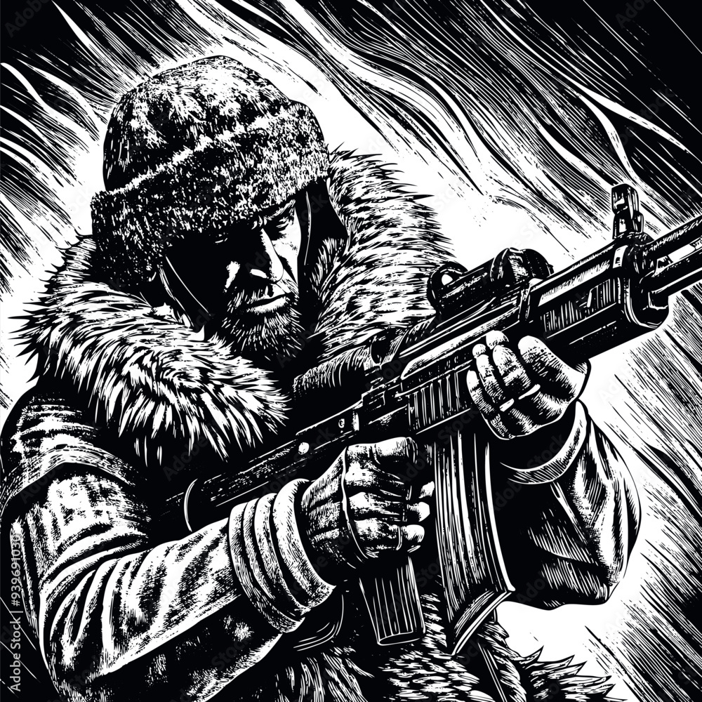 Old soldier engraved vector