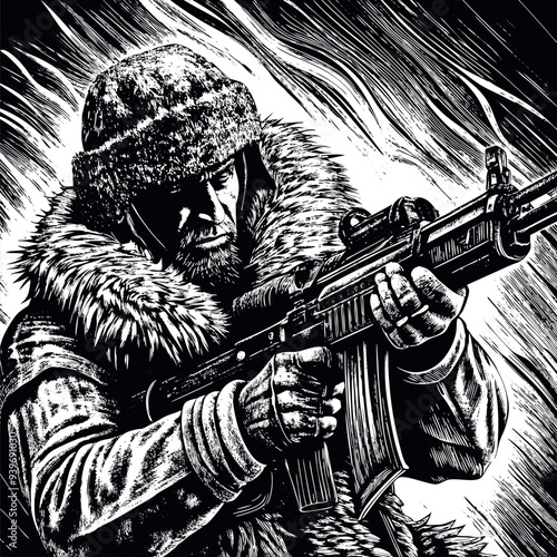 Obraz na płótnie Old soldier engraved vector w salonie