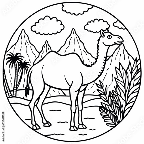Obraz na płótnie Camel outline vector illustration w salonie