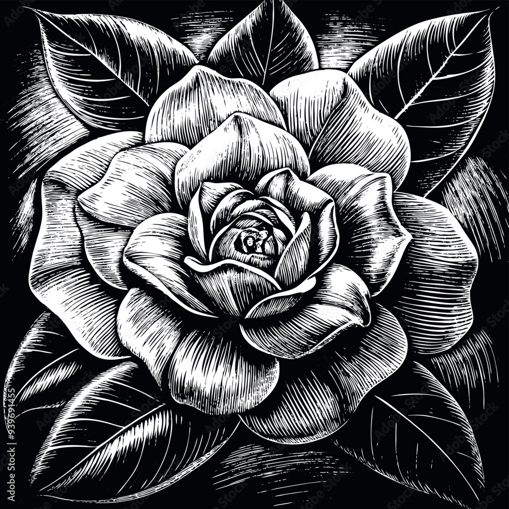 Camellia engraved vector