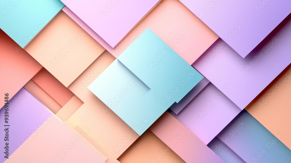 Design a geometric abstract composition with overlapping pastel shapes, using a soft palette of lavender, powder blue, and light peach, simple and minimal Design a geometric abstract composition with overlapping pastel shapes, using a soft palette of lavender, powder blue, and light peach, simple and minimal