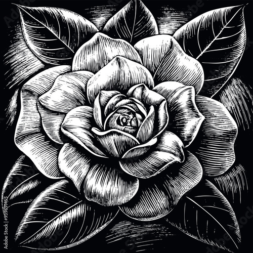 Obraz na płótnie Camellia engraved vector w salonie