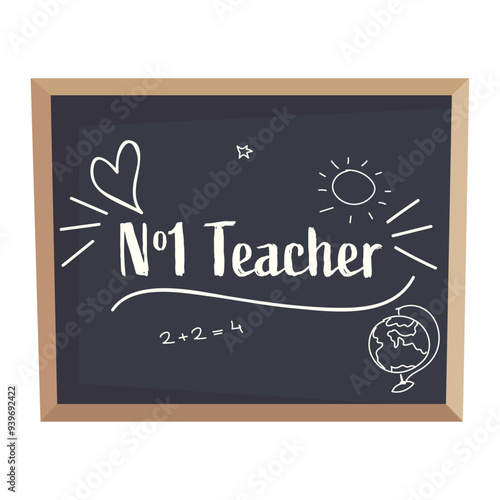 Thank you teacher greeting card with text Teacher number 1. Vector illustration