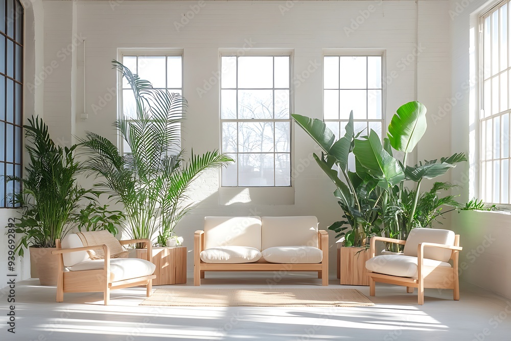 Fototapeta premium Beautiful Modern Living room Interior with furniture's ,mockup frame , posters, wall -3d Rendering