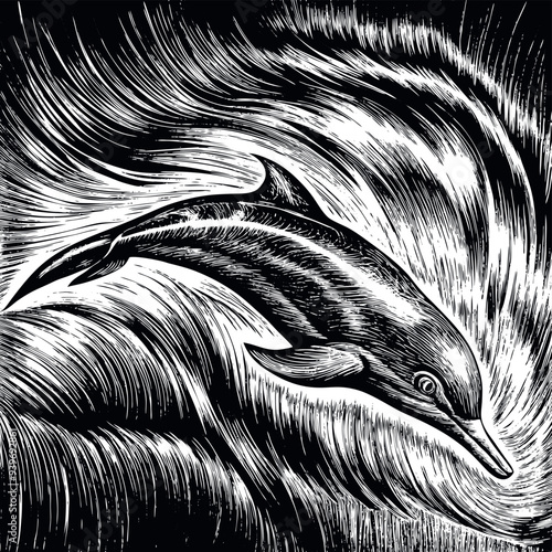 Dolphin engraved vector