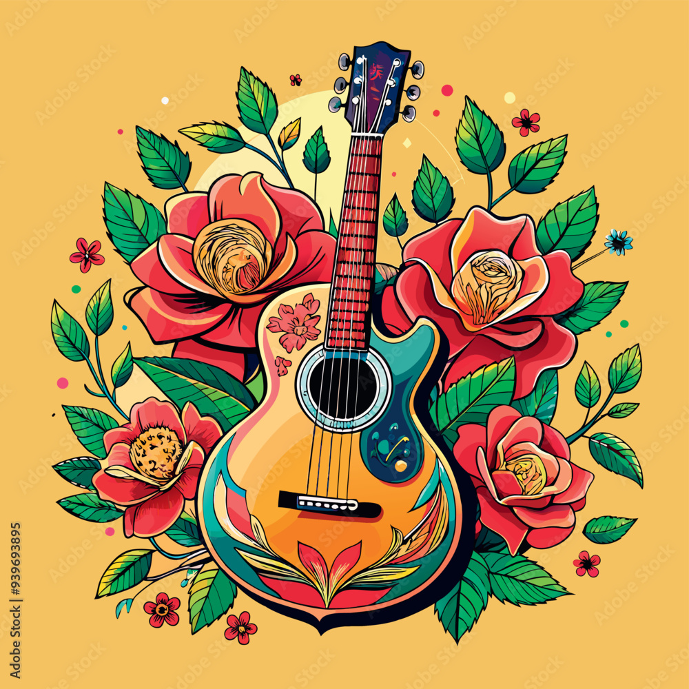 guitar-and-roses vector