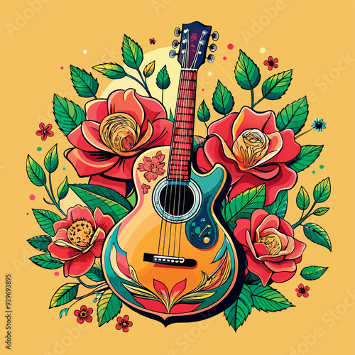 Obraz na płótnie guitar-and-roses vector w salonie