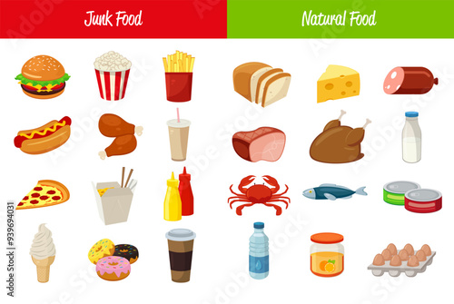 Set of icons with food and drinks for restaurant or commercial. Fast food icons. Food and Drinks icons. Vector