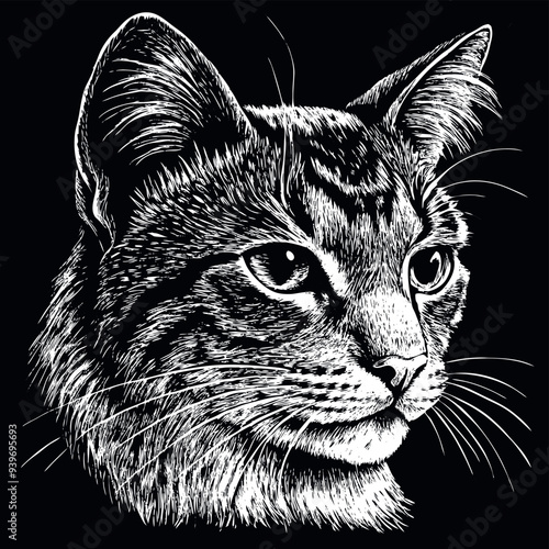 Obraz na płótnie portrait-of-a-cat-head-sketch-hand-drawn-engraved w salonie