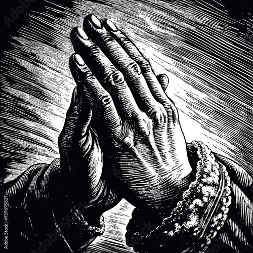 Obraz na płótnie Praying hands engraved vector w salonie