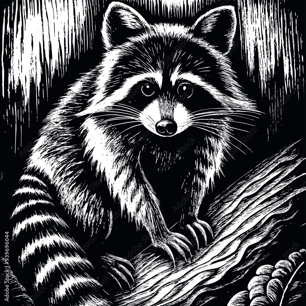 Raccoon engraved vector