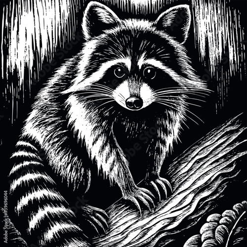 Obraz na płótnie Raccoon engraved vector w salonie