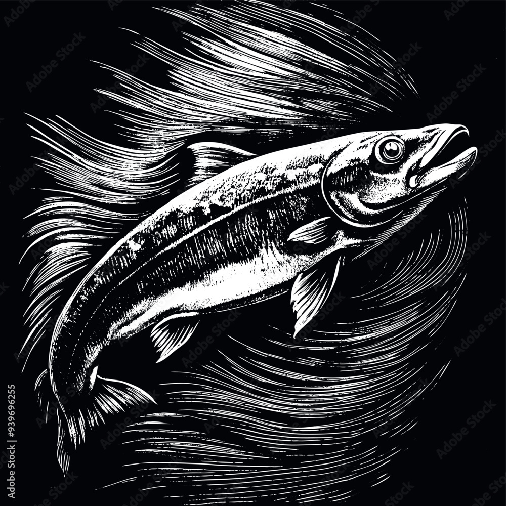 Salmon engraved vector