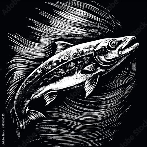 Obraz na płótnie Salmon engraved vector w salonie