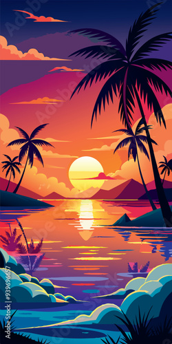 Tropic sunset vector