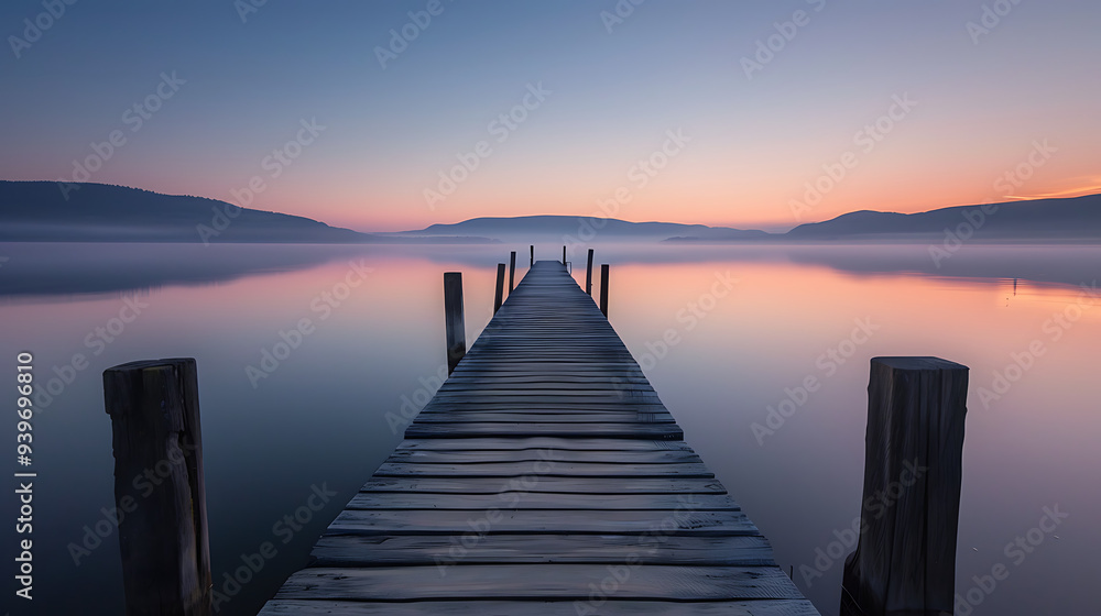 Tranquil Lakeside Dock at Sunset Tranquil Lakeside Dock at Sunset